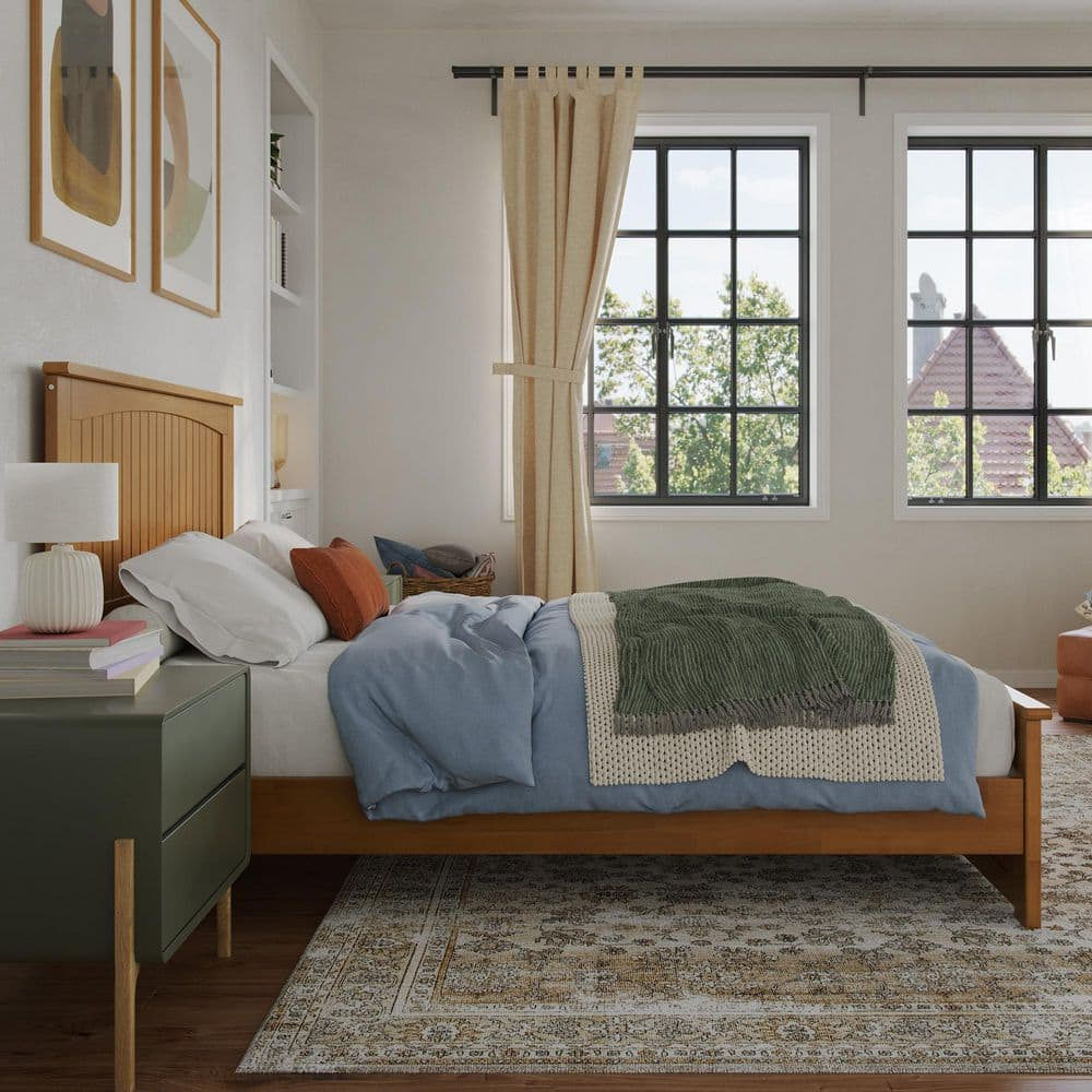 AFI Naples Full Solid Wood Low Profile Platform Bed with Matching Footboard, Light Toffee