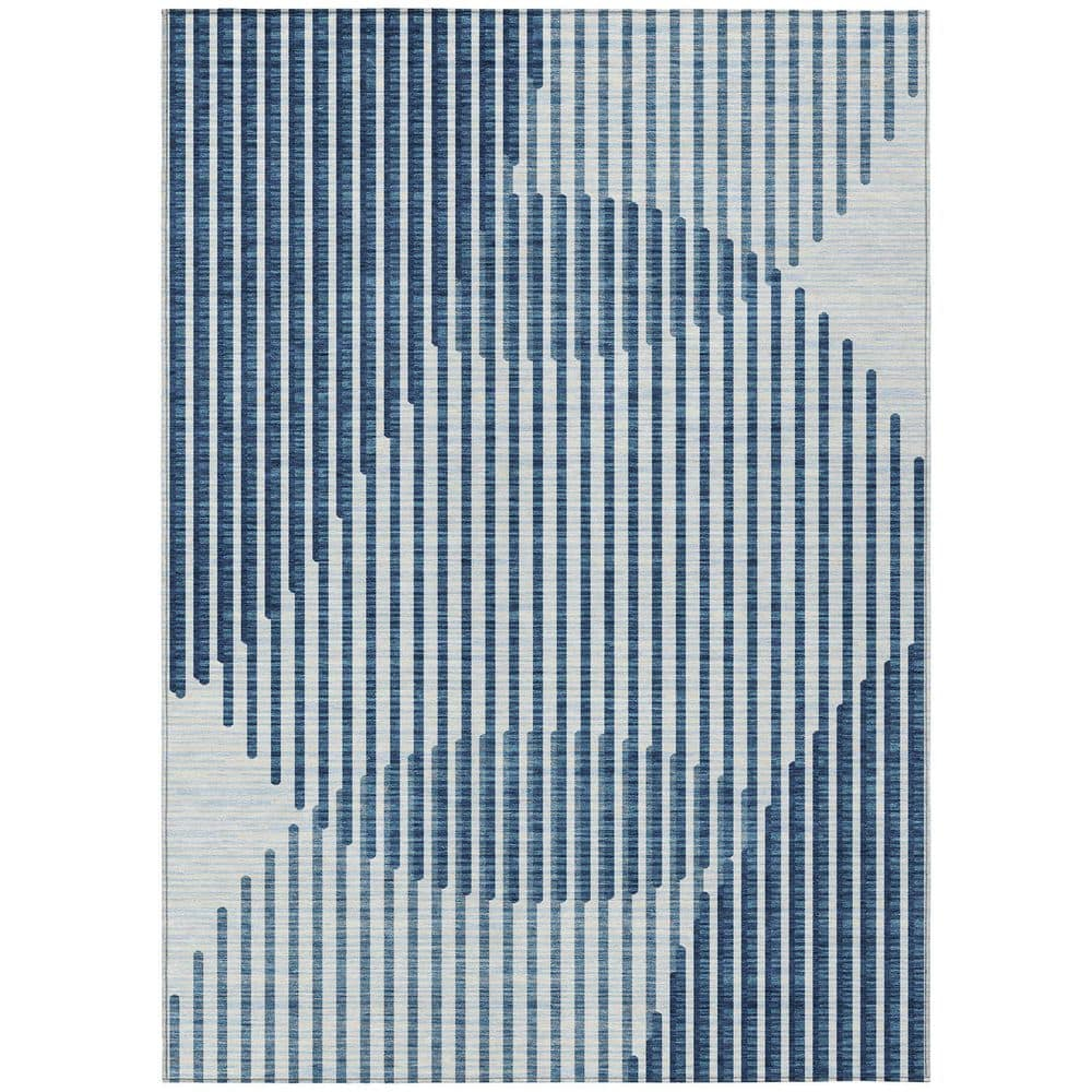 Addison Blue Rectangular Washable Synthetic Area Rug 10' x 14'