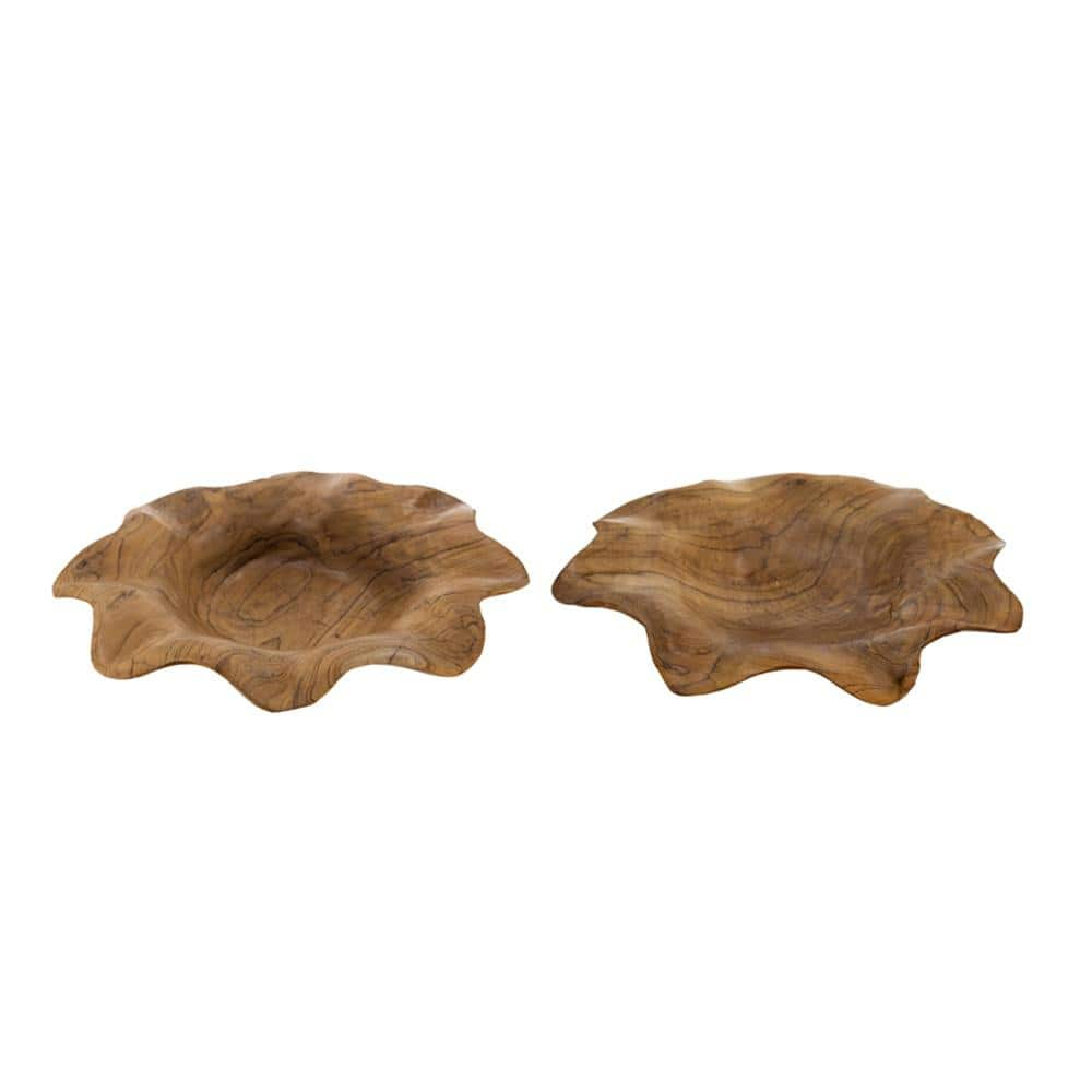 Natural Teak Decorative Bowls Set of 2, 11.8-inch