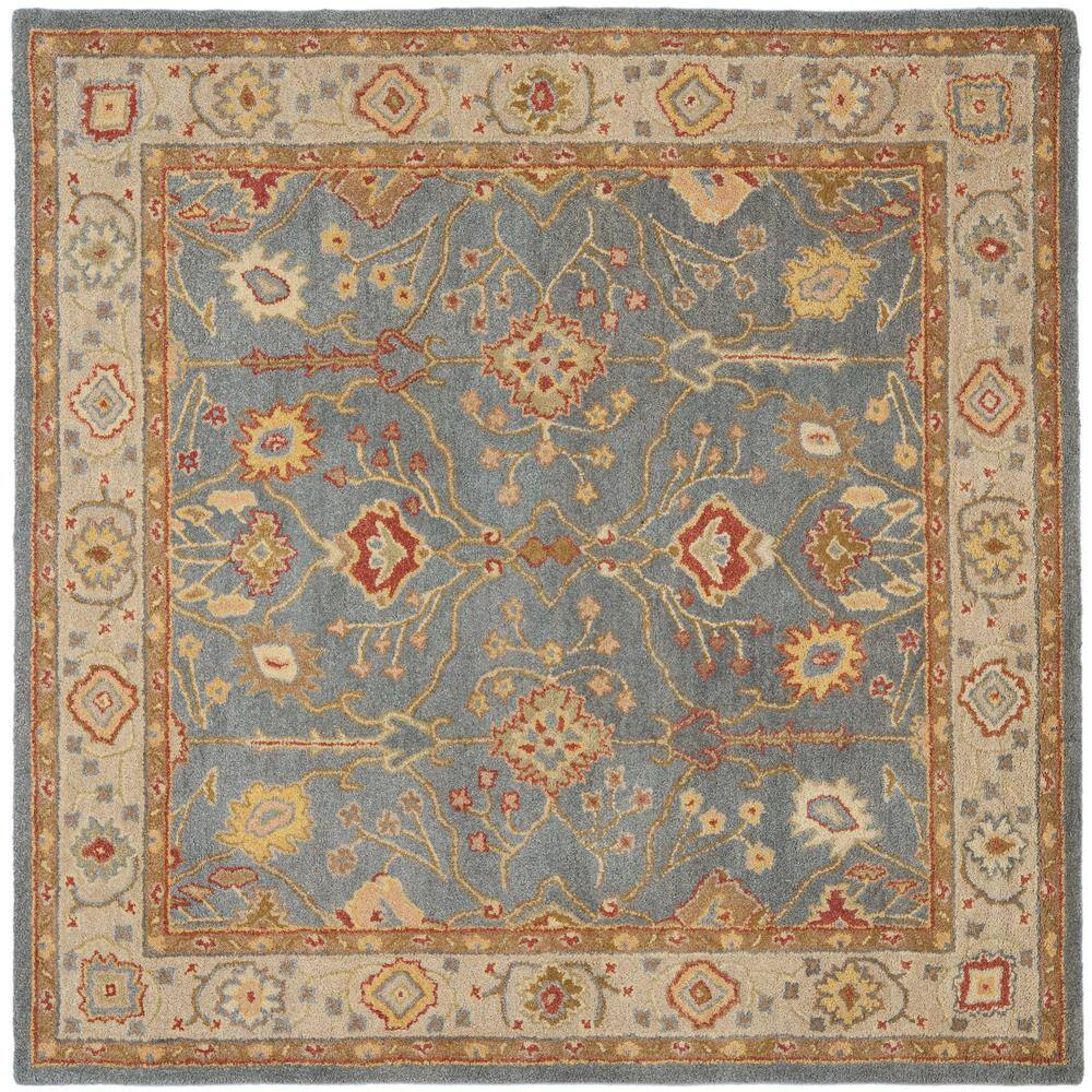 SAFAVIEH Antiquity Chanelle Traditional Wool Area Rug, Blue/Ivory, 8' x 8' Square