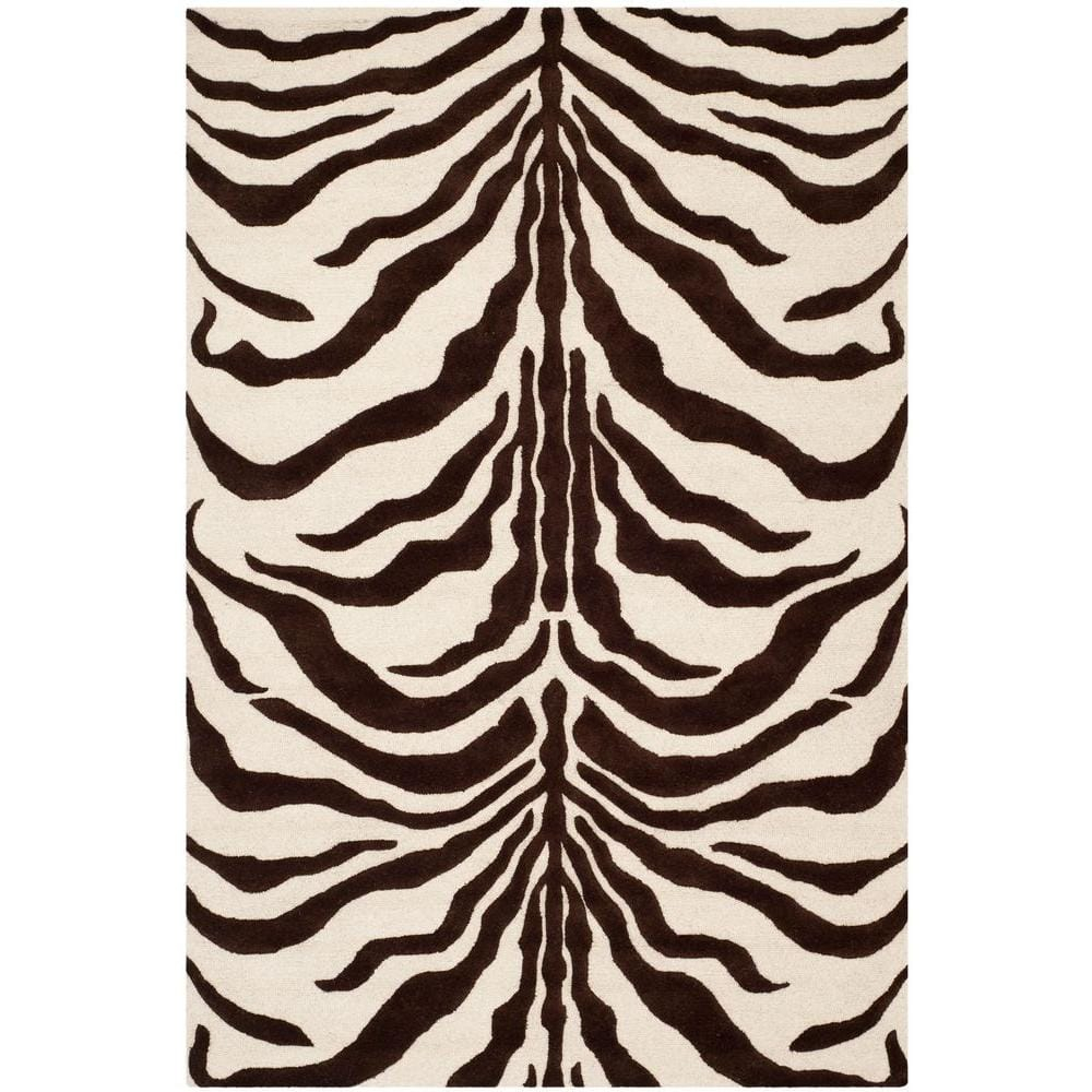 SAFAVIEH Cambridge Leah Animal Stripes Wool Area Rug, Ivory/Brown, 5' x 8'