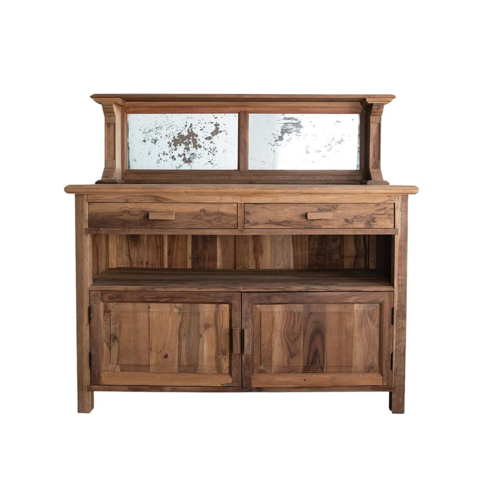 Natural Reclaimed Wood Sideboard with Antique Mirrored Back