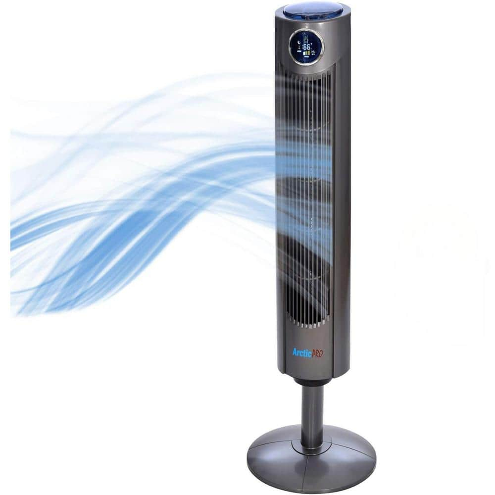42-inch Dark Gray Plastic Oscillating Tower Fan with Remote Control
