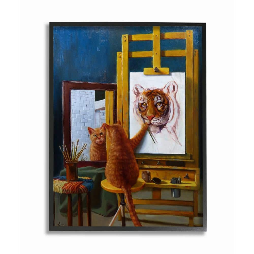 The Stupell Home Decor Collection Cat Confidence Self Portrait as a Tiger Funny Painting Framed Giclee Texturized Art, 11 x 1.5 x 14