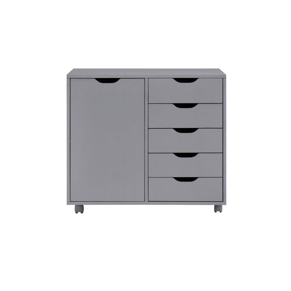 5 Drawer Dresser, Tall Dressers for Bedroom, Kids Dresser with Wheels, Storage Shelves with Drawers, Small Dresser for Closet, Makeup Dresser with 180 lbs Capacity - Grey