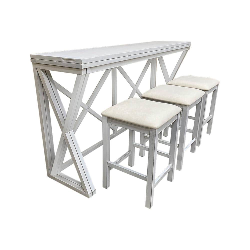 Antique White Wood Flip Top Counter Height Bar Table
