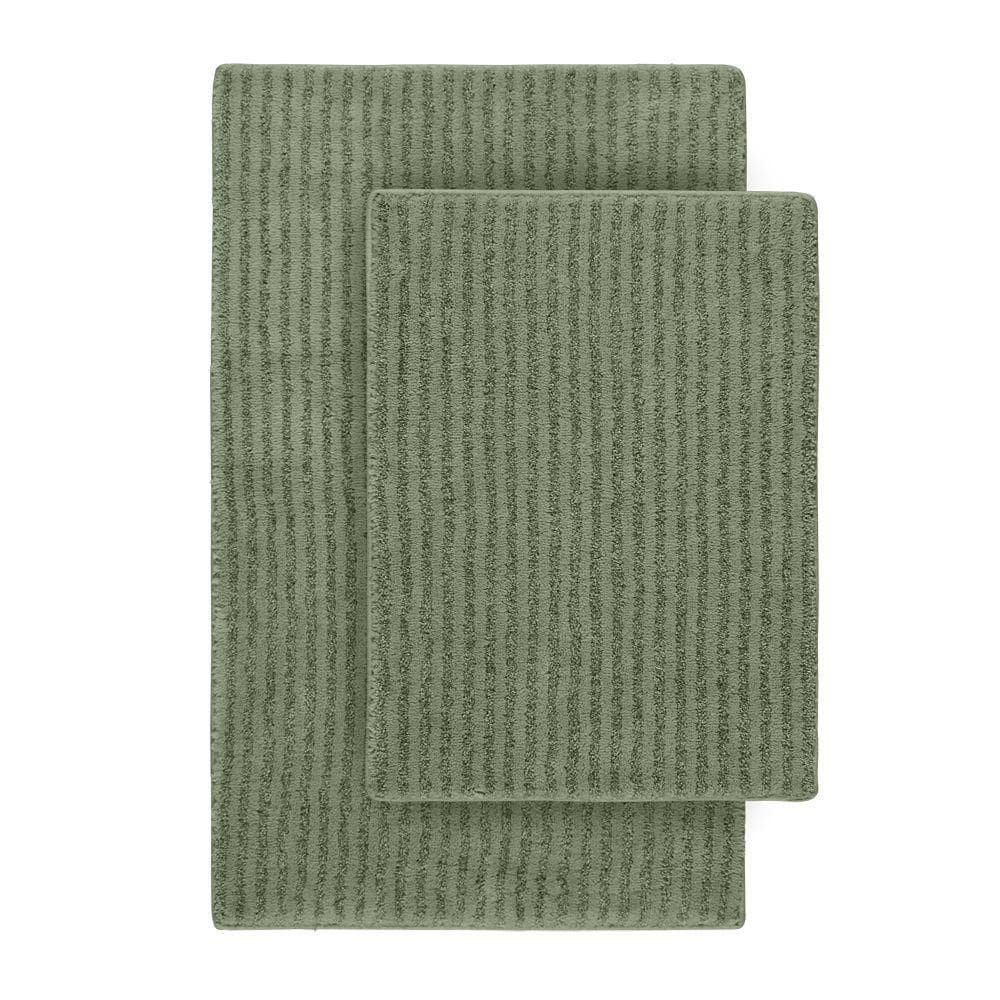 Garland Rug Sheridan Washable Nylon Bath Rug Set, 2 Piece Set (17"x24" Bath Rug, & 21"x34" Bath Rug) Deep Fern
