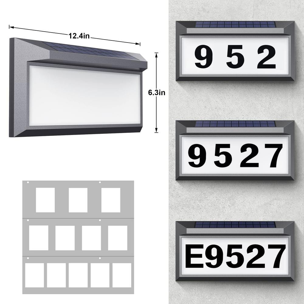 Solar Address Sign, Lighted Address Numbers Outdoor Waterproof, Illuminated LED Address Plaque, House Numbers for Outside, Grey