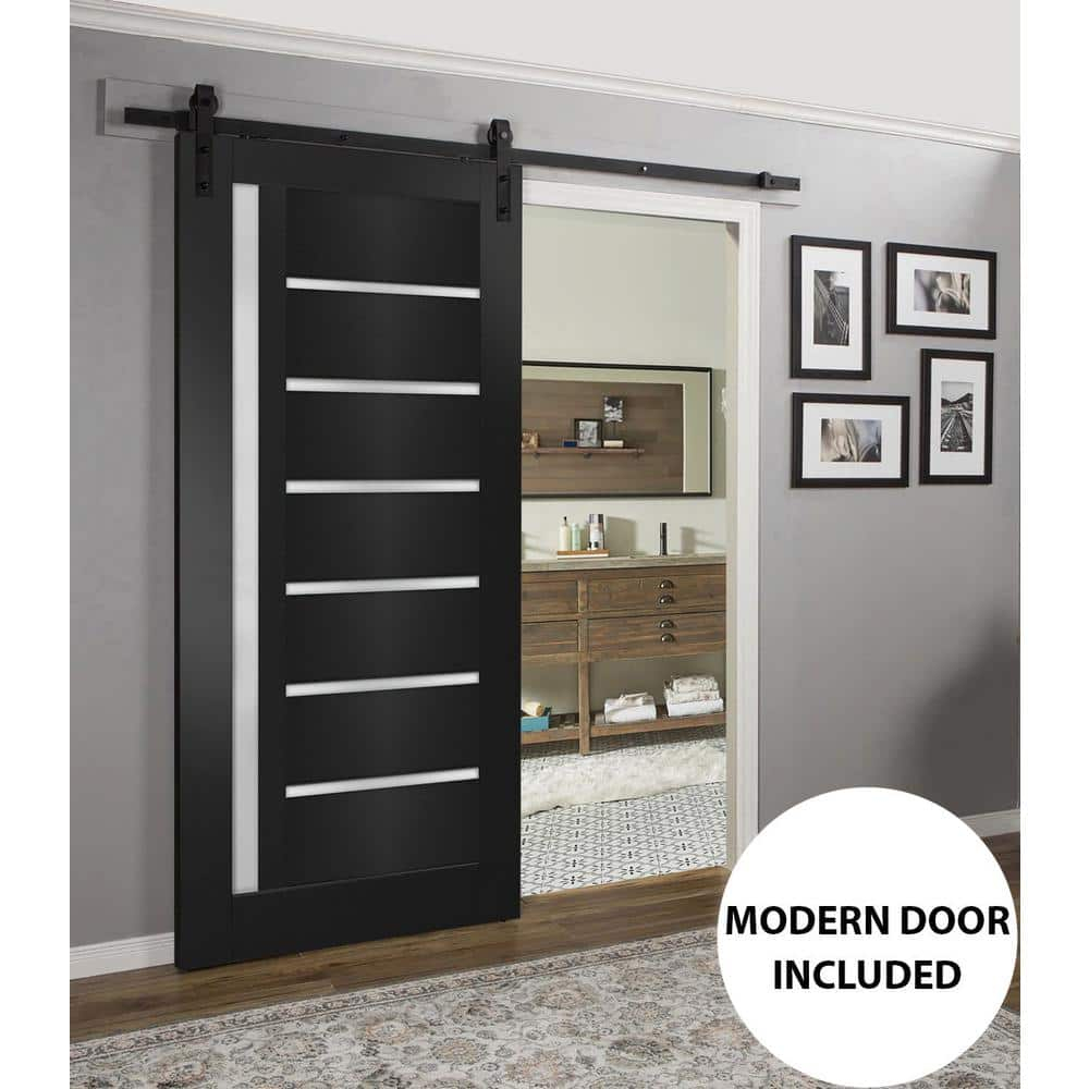 Matte Black 32" x 96" Barn Door with Frosted Glass
