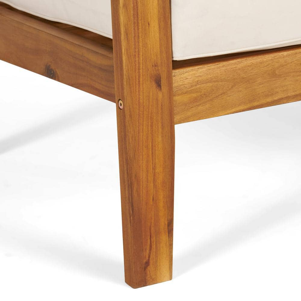 Large Modern L-Shape Wood Sofa - Premium Outdoor Sectional with Beige Cushions