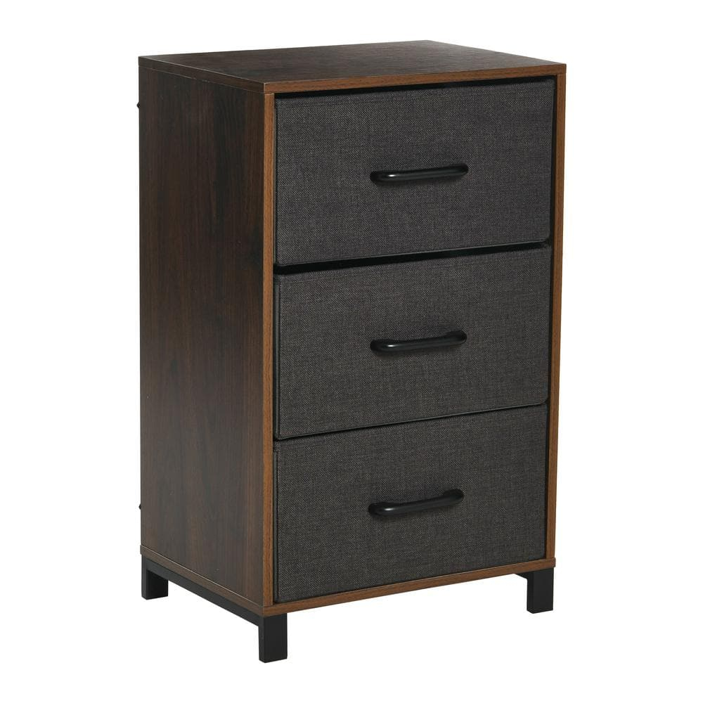 Household Essentials 3 Drawer Dresser, Narrow Storage Chest, Multi-Color Drawers, Wire Backing and Metal Feet, Wood Handles, Mid Century Walnut Laminate