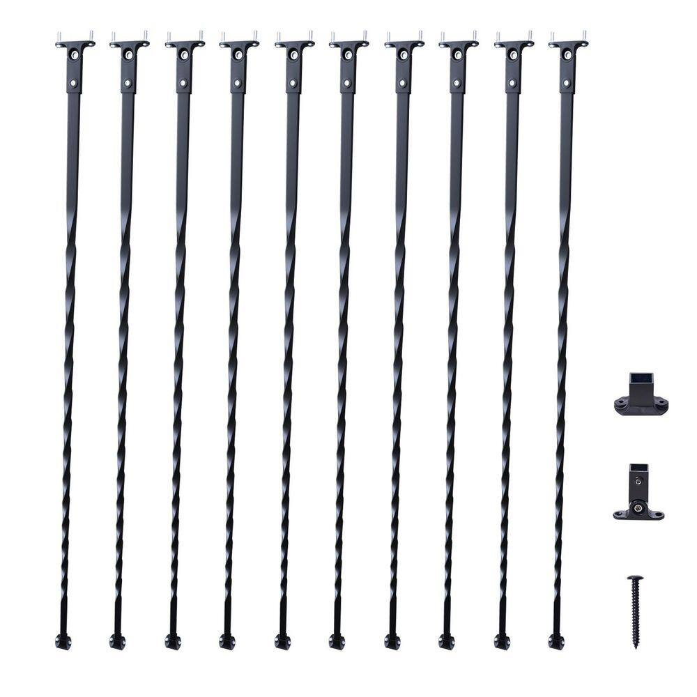 Staircase Metal Balusters, 44'' x 1/2" Galvanized Steel Decorative Banister Spindles, 10 Pack Deck Baluster with Hollow Twists, Satin Black Spiral Stair Railing with Shoes & Screws