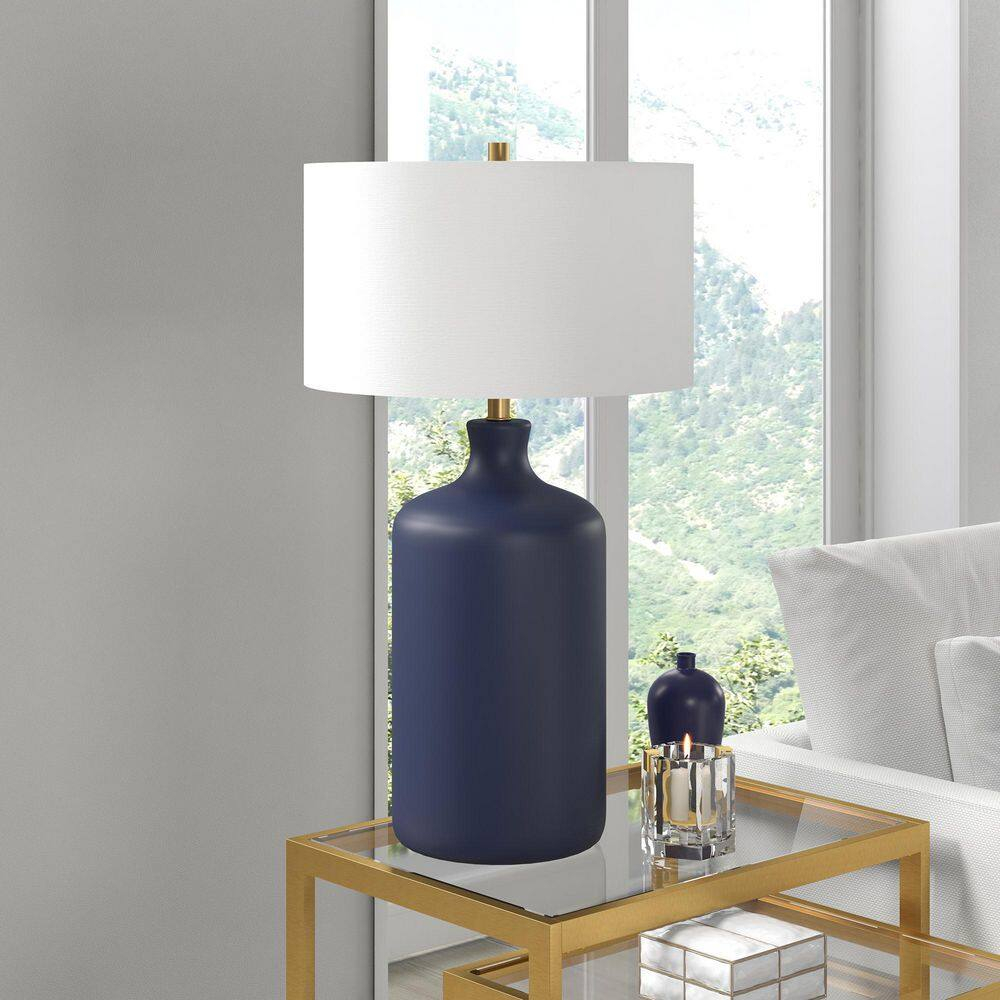 Evelyn&Zoe Sloane 29" Transitional Ceramic Table Lamp with White Drum Fabric Shade