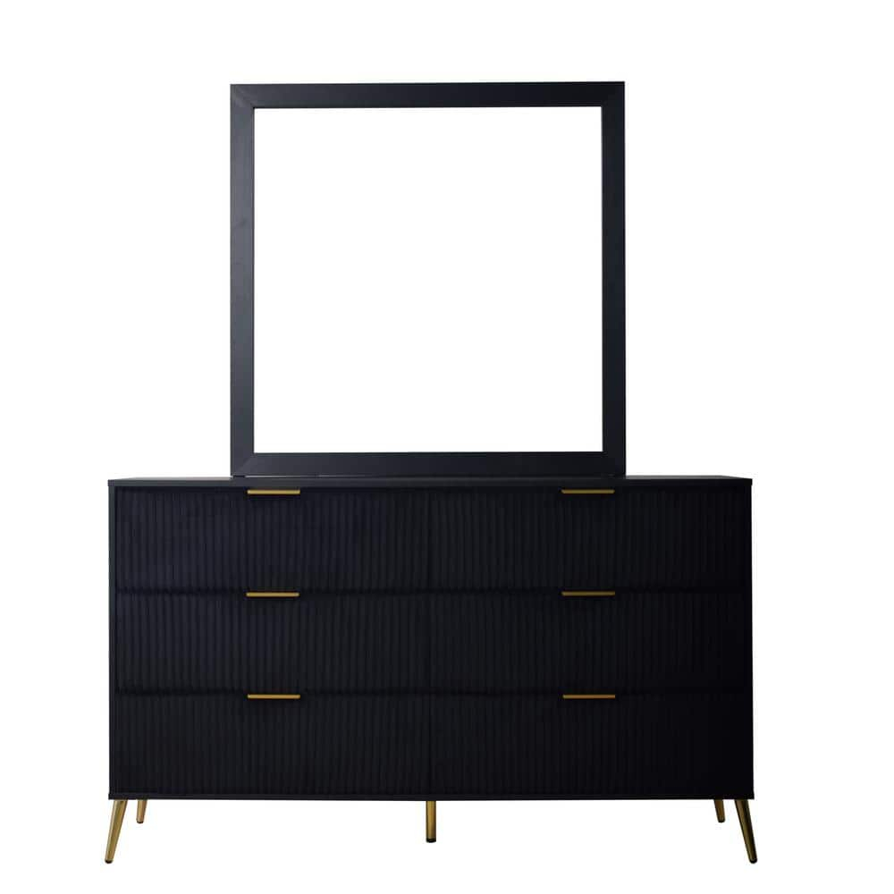 New Classic Furniture Kailani Wood Dresser with Mirror, 6 Drawers, Black