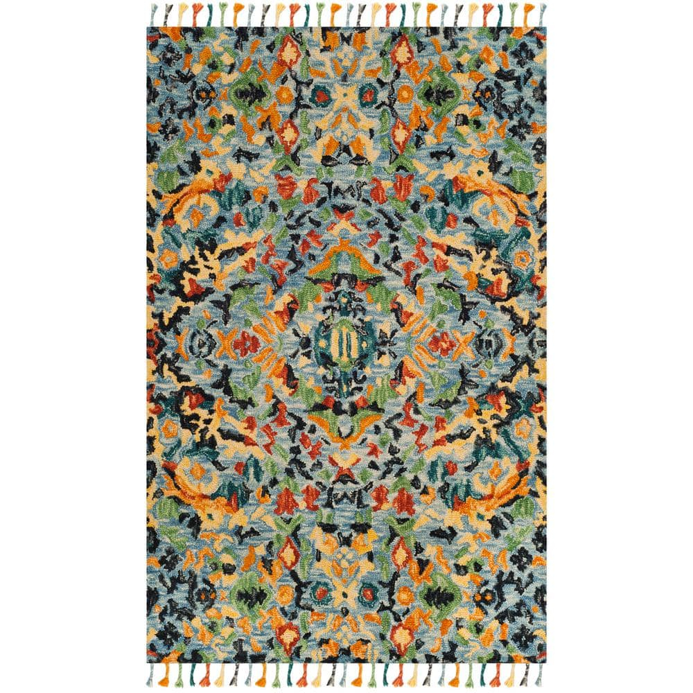 SAFAVIEH Blossom Everitt Floral Wool Area Rug, Blue/Multi, 8' x 10'