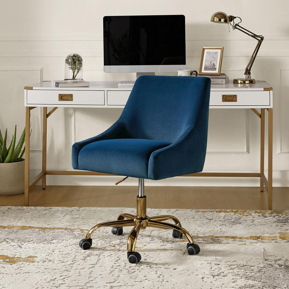 HULALA HOME Carina Modern Upholstery Task Chair with Golden Base by  Navy