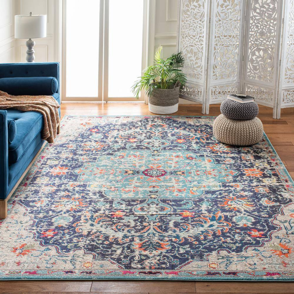 SAFAVIEH Madison Joandra Southwestern Area Rug, Black/Teal, 10' x 14'