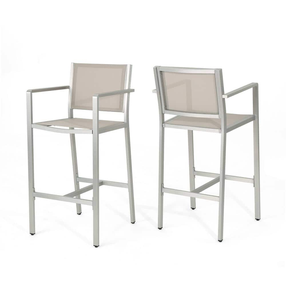 Noble House Cape Coral Grey Mesh 29.50" Barstools with Aluminum Frame (Set of 2)