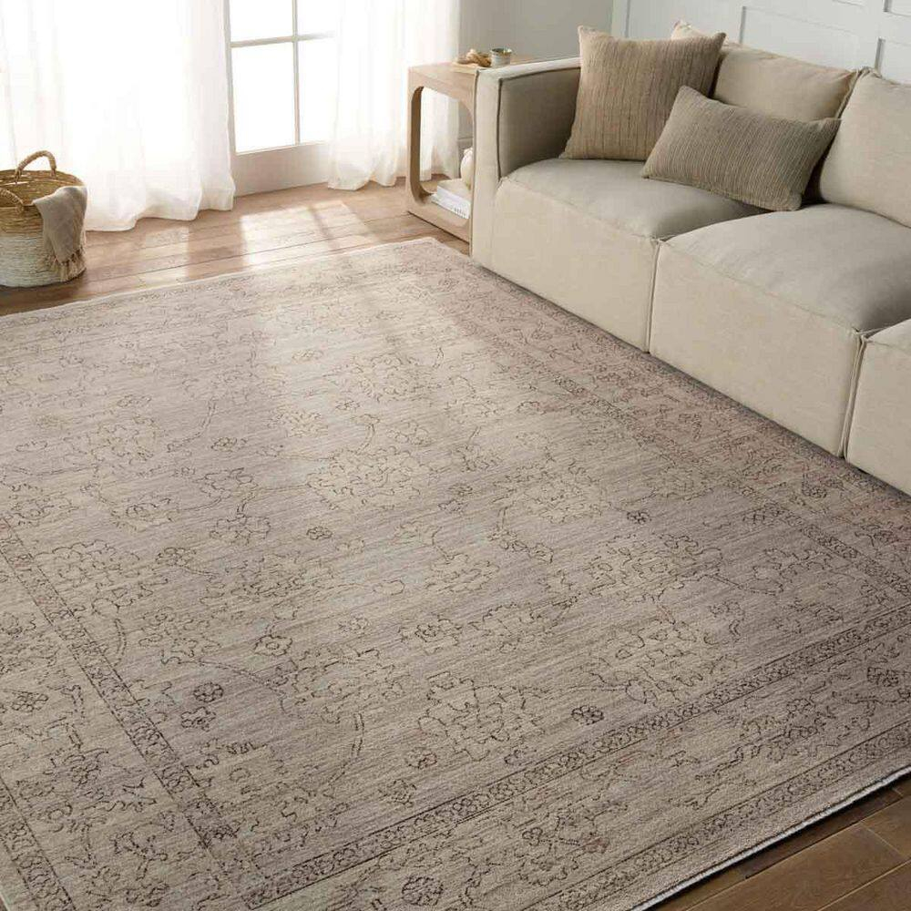 Camille Gray and Taupe Floral Synthetic Rectangular Area Rug