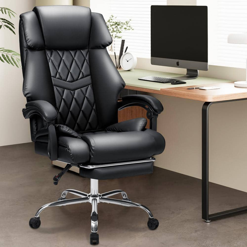 Hoffree Executive Office Chair Big and Tall Office Chair with Footrest Reclining Leather Chair High Back Ergonomic Computer Desk Chair with Lumbar Back Support for Home Office 500lbs, Black