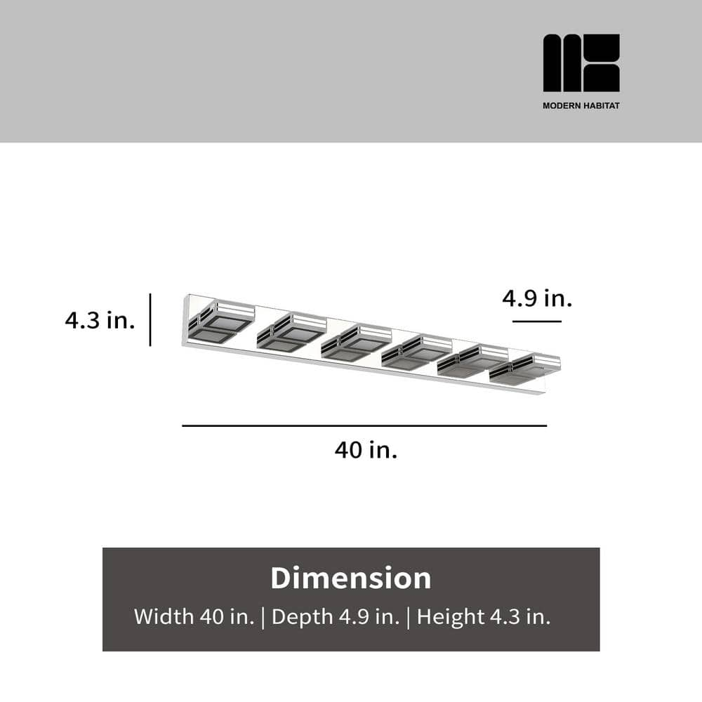 GlamourGaze 39 in. 6-Light Chrome LED Vanity Light with Bathroom