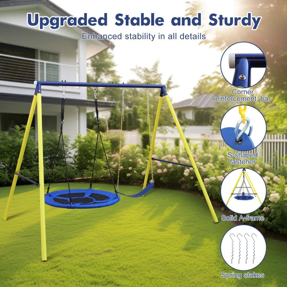 Multi-Person Indoor Outdoor Metal Swing Set with Safety Belt for Backyard in Multi-Color