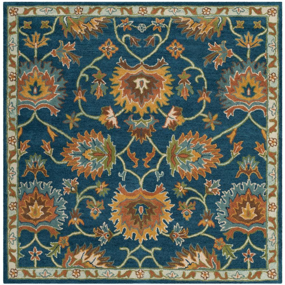 SAFAVIEH Heritage Sharla Floral Wool Area Rug, Navy, 6' x 6' Square