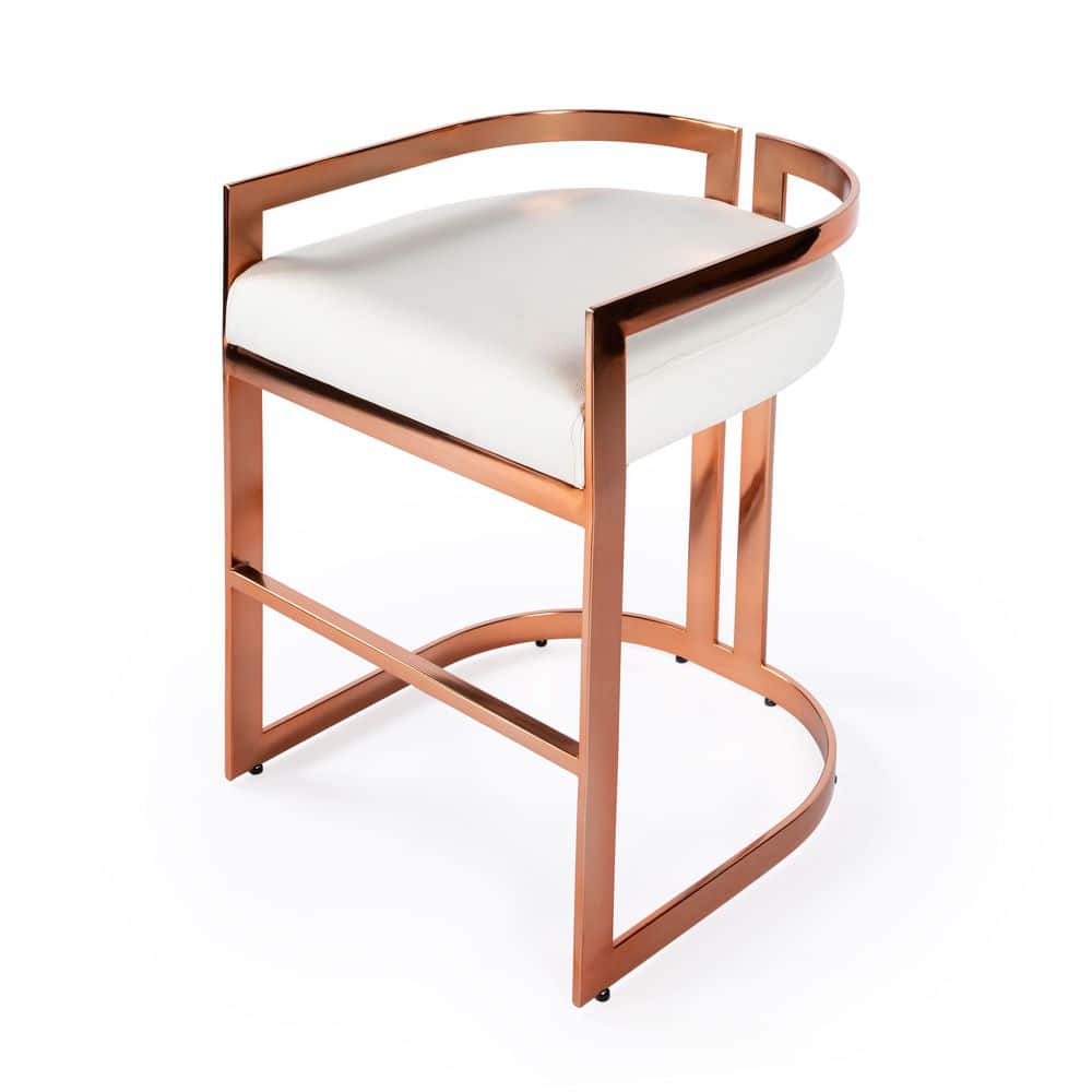 Rose Gold and White Faux Leather Backless Counter Stool
