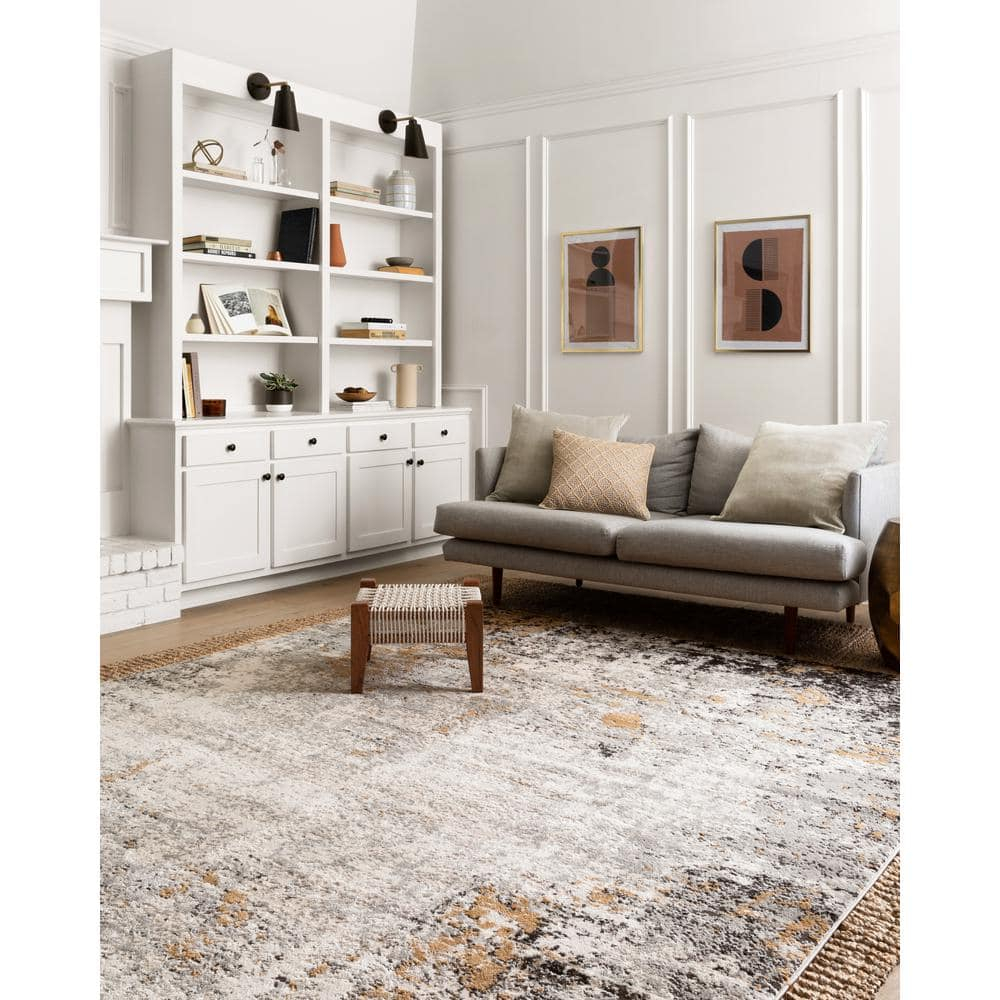 Granite and Gold Rectangular Abstract Area Rug, 6'7" x 9'2"