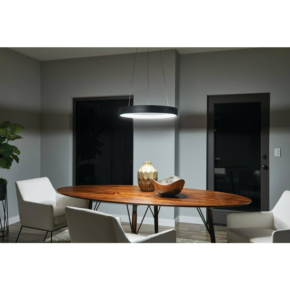 Textured Black Floating Ring LED Pendant with Cool White Light