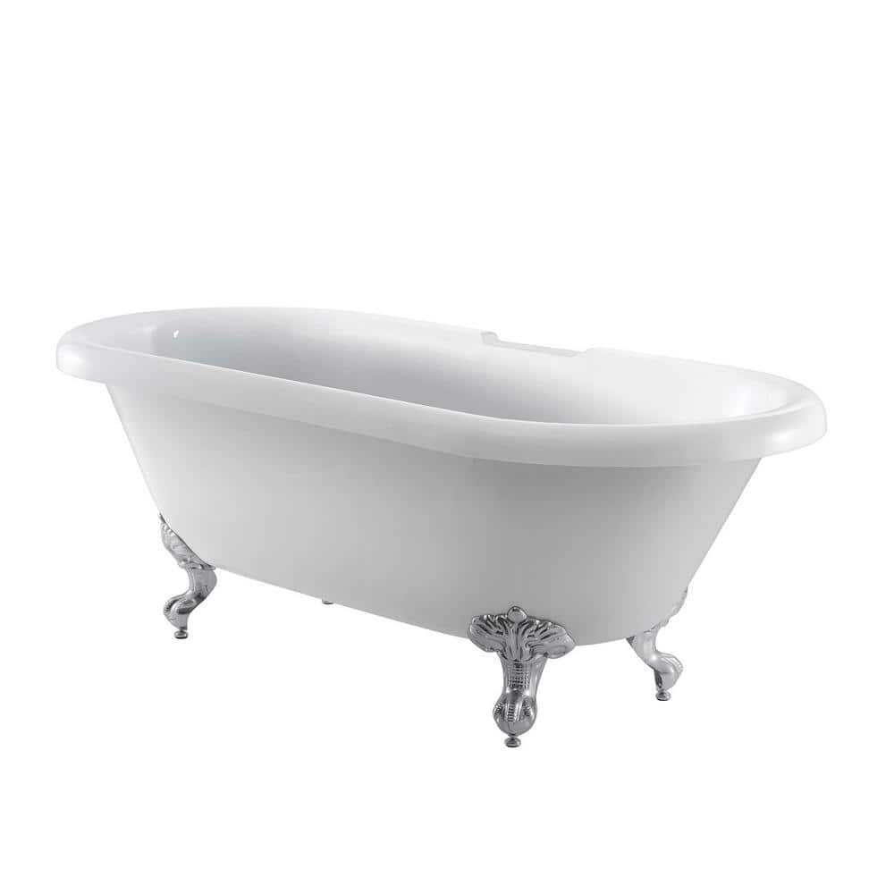Barclay ATDRN69I-WH-CP 69" Acrylic Double Bathtub With Polished Chrome Feet