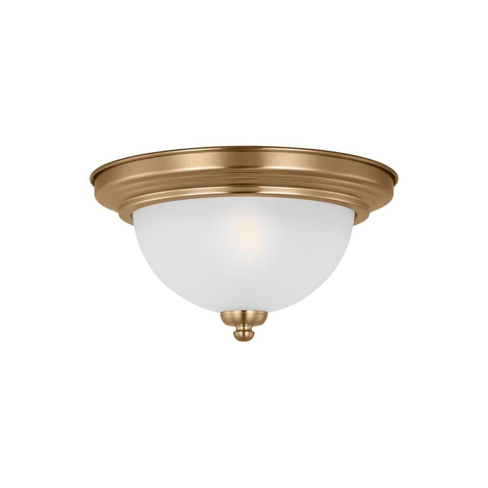 Geary 10.5 in. 1-Light Satin Brass Traditional Contemporary Ceiling Flush Mount with Satin Etched Glass