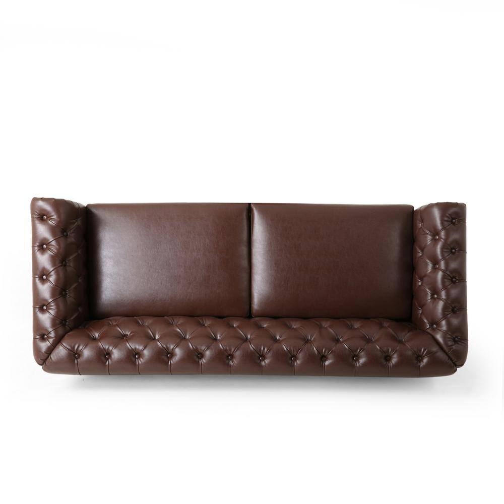 Noble House Glencoe Upholstered Tufted 3 Seater Sofa, Dark Brown