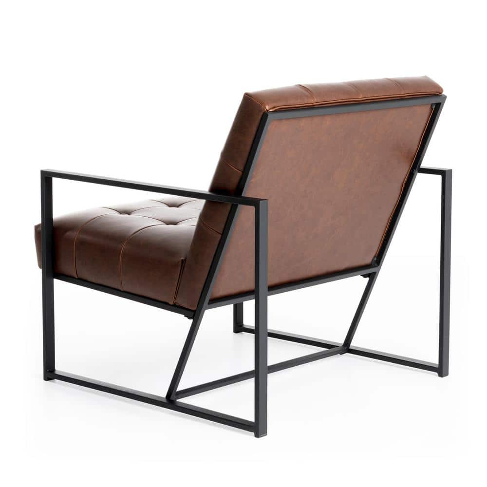 Modern Distressed Brown Faux Leather Button-Tufted Accent Chair
