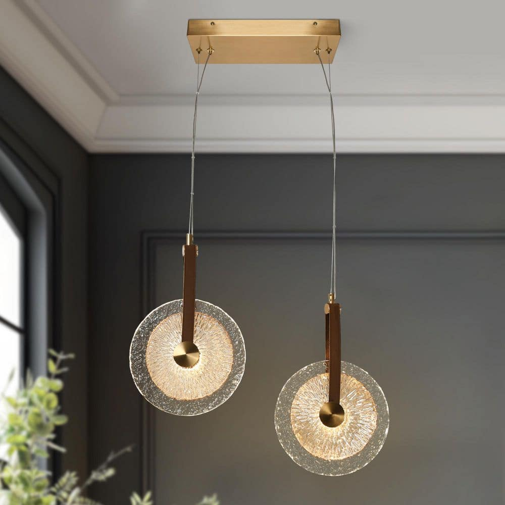 LNC Modern Gold LED 2-Light Chandelier Art Disc Design Pendant Lights for Kitchen Island Foyer