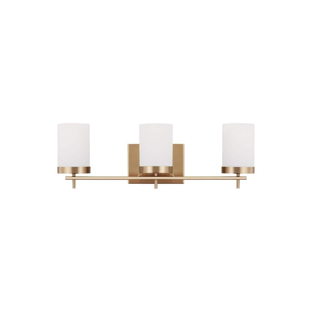 Generation Lighting 3-Light Zire Modern Bath Fixture Wall Lamp Satin Brass 4490303-848, Bathroom Light Fixture for Home Décor, Wall Sconce Vanity Light Fixture and Bathroom Accessory