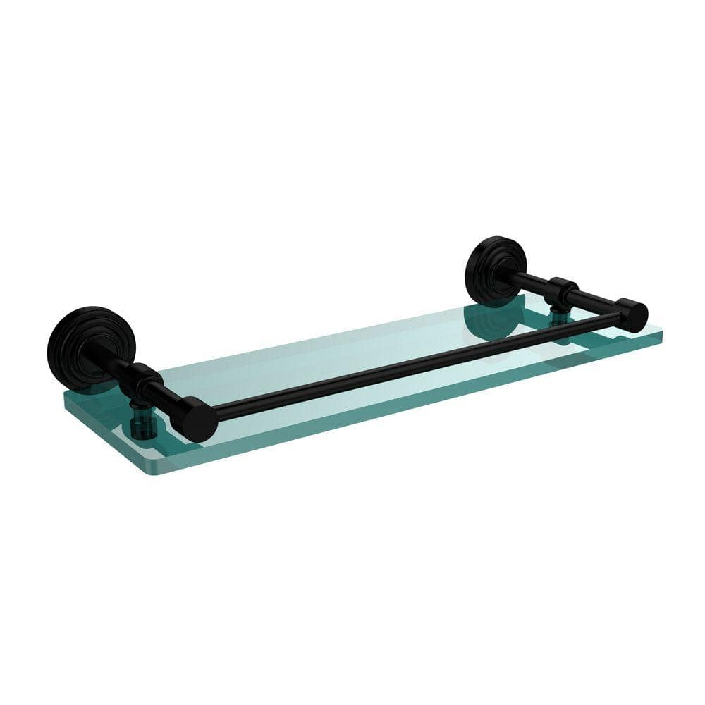 Matte Black 16" Tempered Glass Floating Wall Shelf