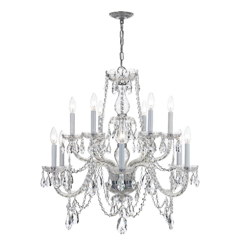Crystorama Traditional Crystal 12 Light Italian Crystal Chrome Chandelier - 31'' W x 26'' H