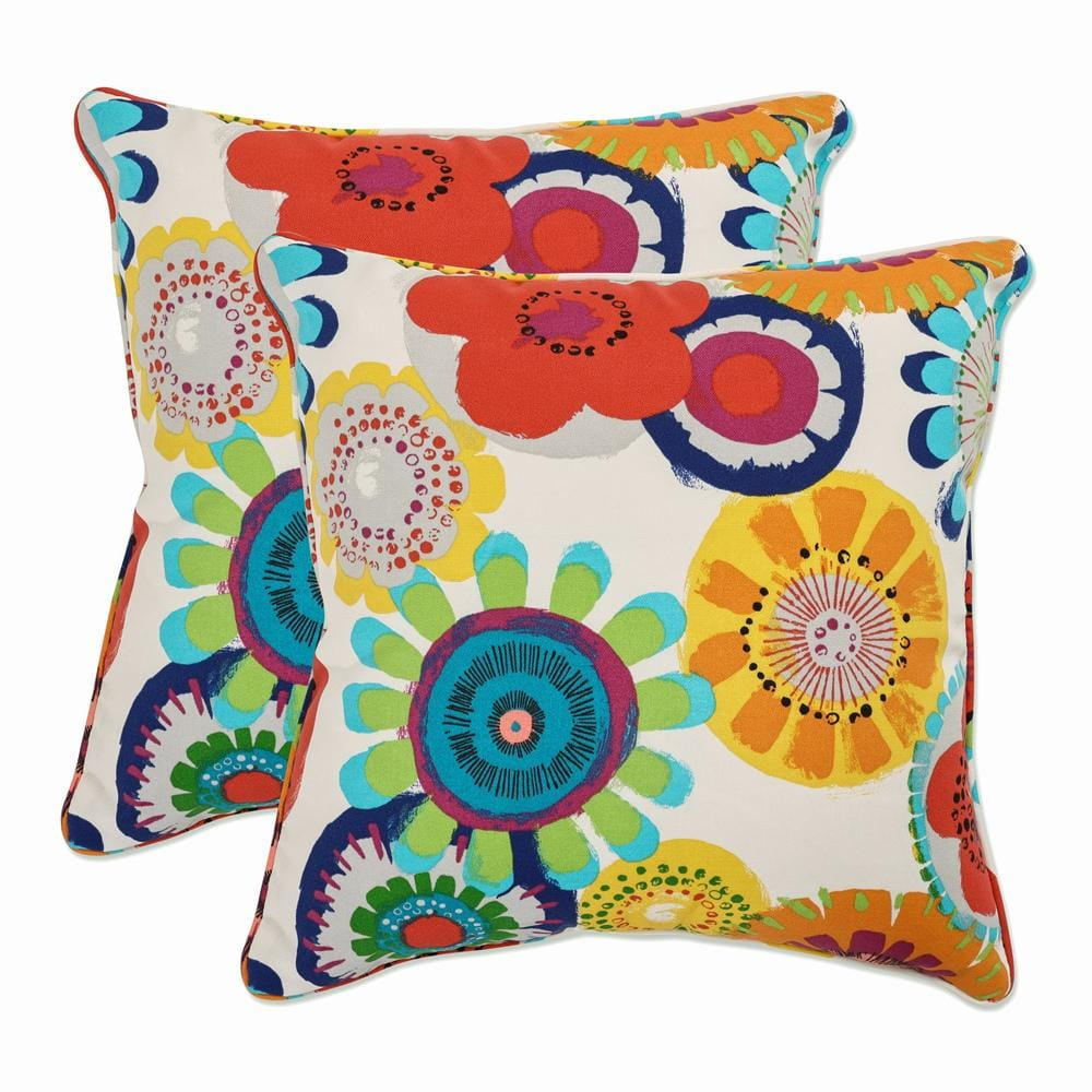 Bright Multicolor Floral Square Outdoor Throw Pillow Set