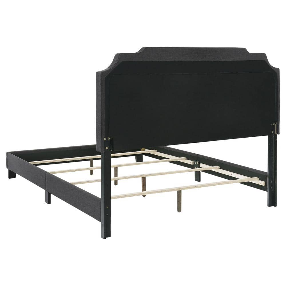 Gray Upholstered Queen Bed with Nailhead Trim and Wood Frame