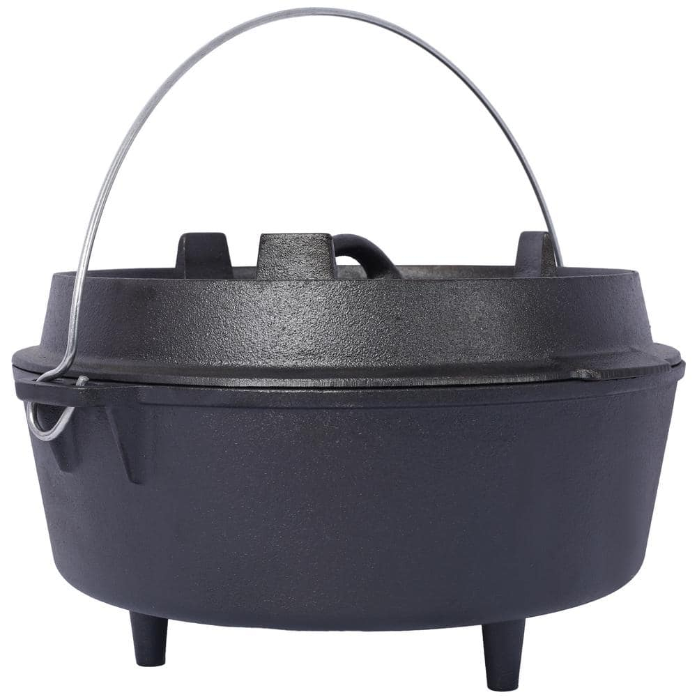 Tcbosik 12 Quart Cast Iron Dutch Oven with Lid & Lid Lifter for Indoor & Outdoor Cooking, Black