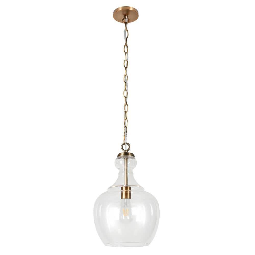 Evelyn&Zoe 11" Brass Metal/Glass Pendant