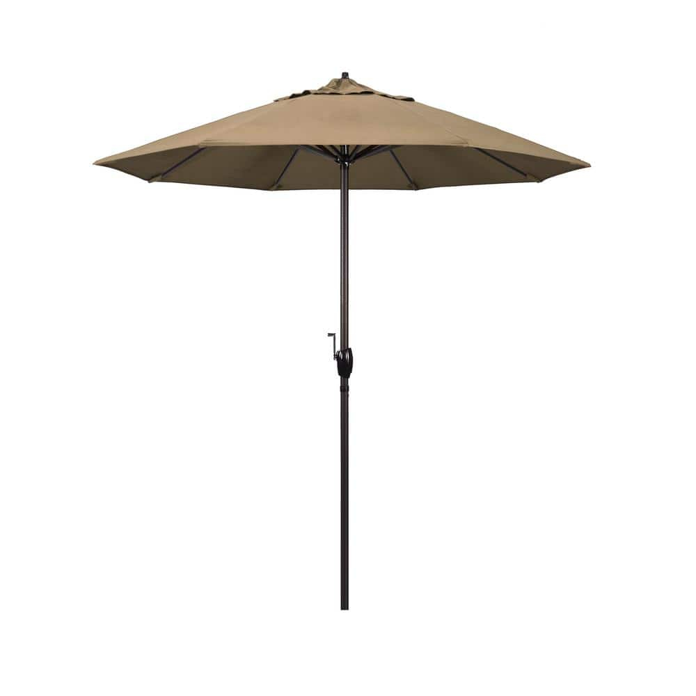 California Umbrella 7.5' Round Sunbrella Aluminum Outdoor Deck, Pool or Patio Umbrella, Crank Lift, Auto Tilt, Bronze Pole, Heather Beige