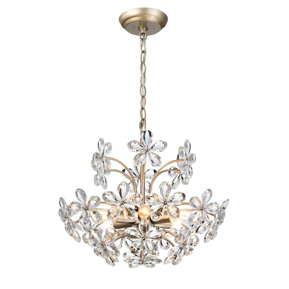 The Lighting Shop Rosa 6-Light Brushed Silver-ish Champagne Electric Flower Crystal Chandelier