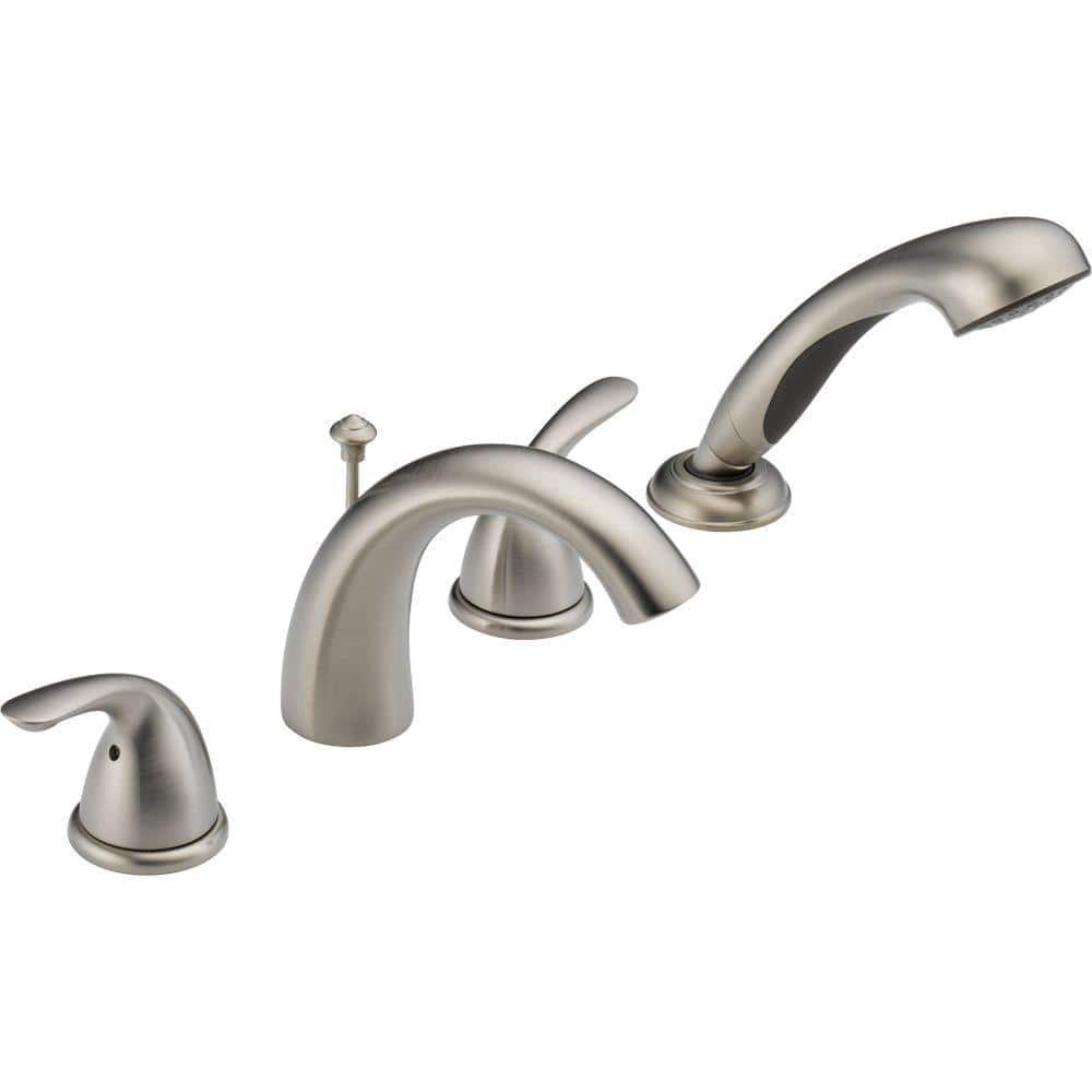Classic Double Handle Deck Mounted Roman Tub Faucet Trim with Handshower