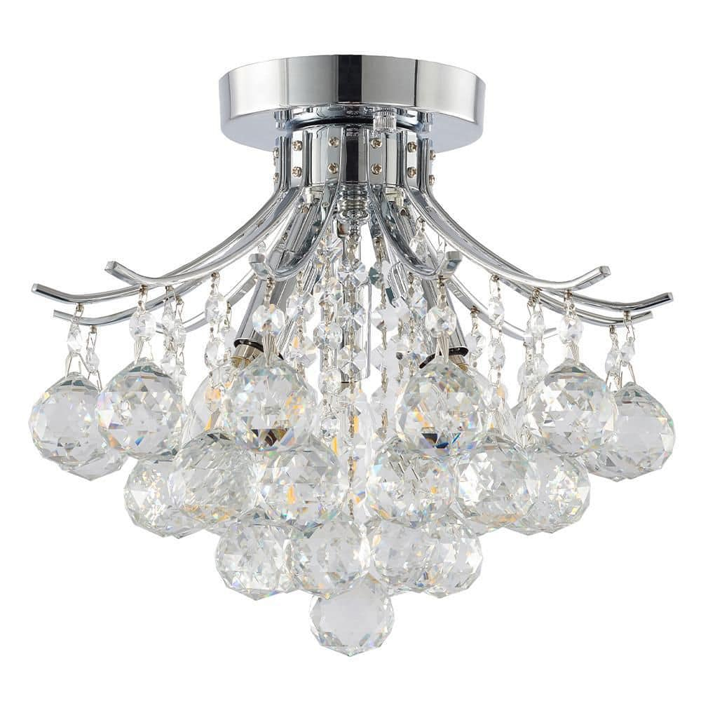 Elegant Chrome 12'' Crystal Semi Flush Mount Lighting