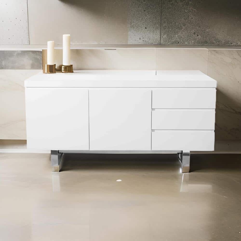 Benjara Taho 63 Inch Sideboard Buffet Server Cabinet, 1 Double Door Cabinet, White