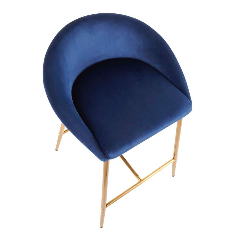 Elegante 19" Gold Metal and Blue Velvet Glam Counter Stools
