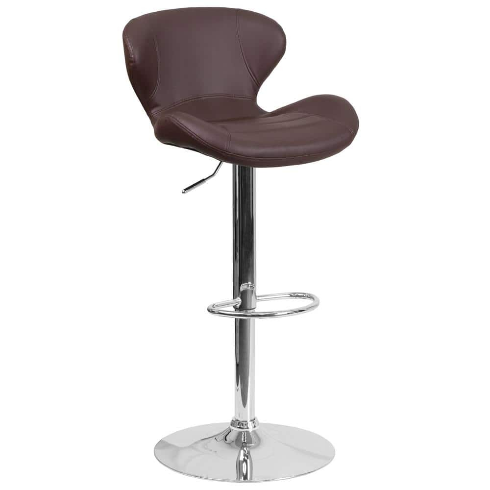 Flash Furniture Contemporary Brown Vinyl Adjustable Height Barstool with Curved Back and Chrome Base