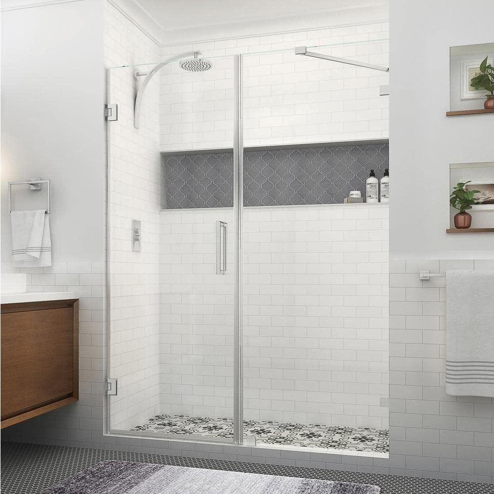 Nautis XL 64.25 to 65.25 in. W x 80 in. H Hinged Frameless Shower Door in Stainless Steel with Clear StarCast Glass